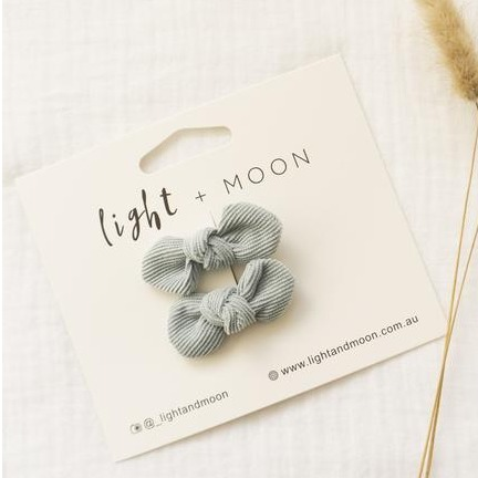 Light + Moon – Dusty Blue Corduroy Bow Clips