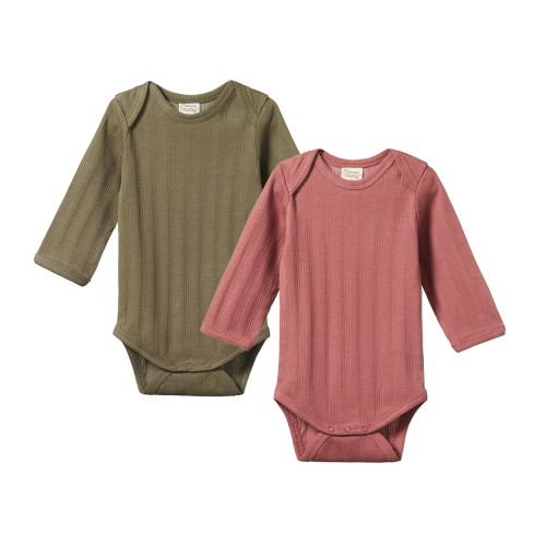 Nature Baby – 2 Pack Derby Long Sleeve Bodysuit – Woodland Rose/Cypress