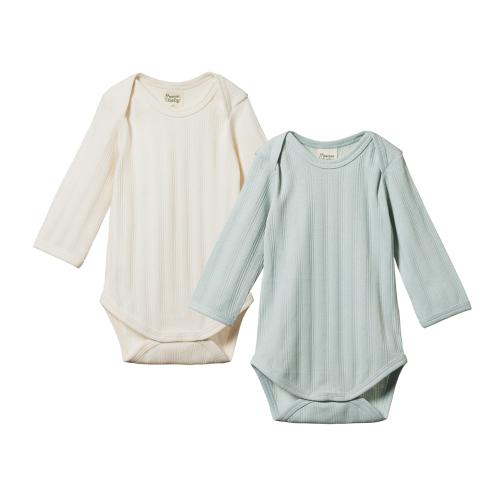 Nature Baby – 2 pack Derby L/S Bodysuit – Natural/Sea