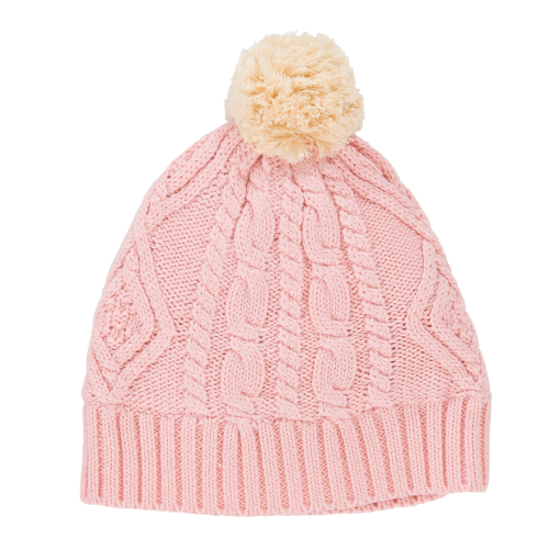 Acorn – Cable Knit Beanie – Pink and Cream