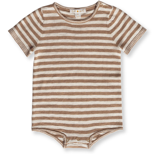 GROWN – Stripe Linen Bodysuit – Cedar/Milk