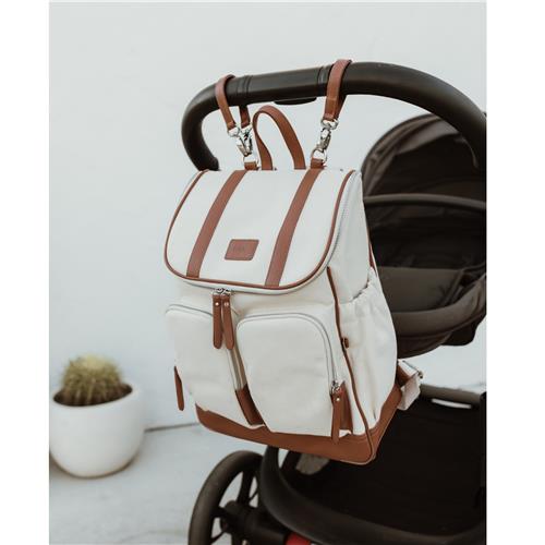 Oioi – Canvas Nappy Backpack – Natural Canvas with Leather Trims